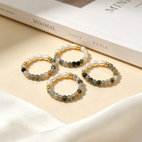 Bague de luxe de style vintage avec perle de culture d'eau douce en forme de riz, sans noyau, blanche, élastique, simple et polyvalente pour femme