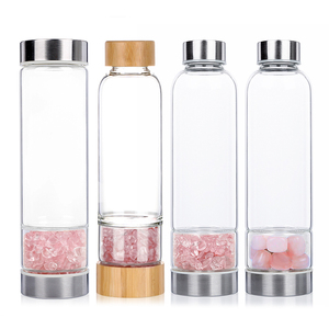 Bouteille d'eau en verre pierre précieuse de guérison, en acier inoxydable, en bambou, Quartz, hexagone, couleur Rose, grande usine, ml - Product Image 1