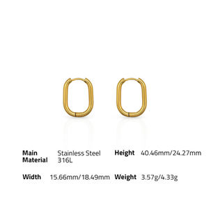 <span class=keywords><strong>Orecchini</strong></span> a Cerchio Minimalisti Ovali <span class=keywords><strong>Rettangolari</strong></span> Chris April in Acciaio Inossidabile 316L Placcato <span class=keywords><strong>Oro</strong></span> 18k - Product Image 4