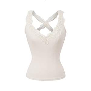 Top de Tirantes Anchos para Mujer, Elegante, con Doble Escote en V, Ribete de Encaje de Pestañas, Almohadillas de Sujetador Incorporadas, de Algodón Suave como una Nube - Product Image 2