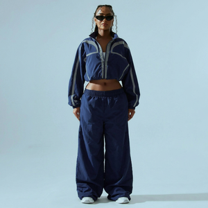 Conjunto Deportivo Cortavientos con Bloques de Color Azul para Hombre y Mujer, Chaqueta de Punto con Media Cremallera, Poliéster Transpirable, Ropa de Abrigo para Primavera - Product Image 1