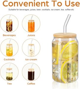 Verre à bière en forme de canette transparente de 16oz 18oz avec logo personnalisé, couvercle en bambou et paille en verre – Offre spéciale - Product Image 4