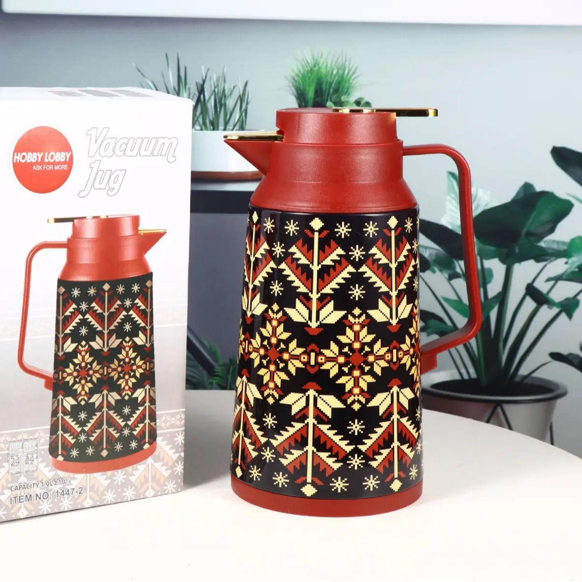 Dubai Hot Selling 1L Vacuum Jug Plastic Shell Glass Liner Coffee Pot Arabic Insulated Thermos Vacuum Flask Wholesale
