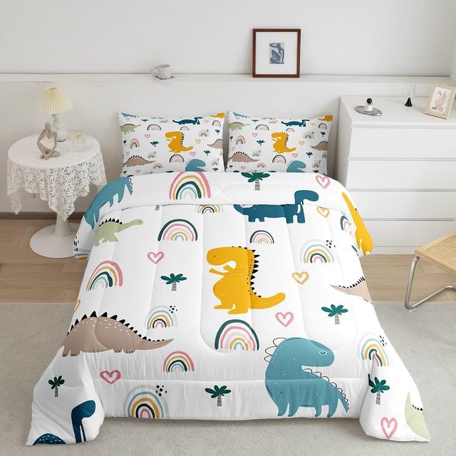 Kids Comforter Set 3D Digital Print Dinosaur Duvet Cover Set Blue Duvet Quilt Set 100% Cotton Full Size Bedroom Decor Bedding