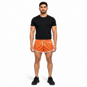 <b>Men's</b> Orange Mesh <b>Shorts</b> Mid Waist Drawstring <b>Quick</b> <b>Dry</b> Sporty Athletic <b>Shorts</b> Solid Color Front Logo <b>Men</b> Mesh <b>Shorts</b> for Sale - Product Image 1