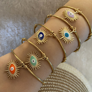 G4274 venta al por mayor ajustable Ojo Azul brazalete chapado en oro azul ojo brazaletes joyería con ojo de la suerte moda encanto regalos - Product Image 1