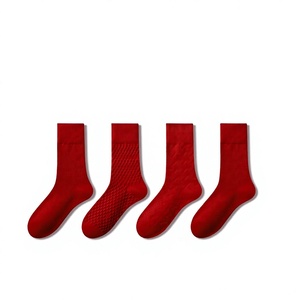 Calcetines Rojos Sólidos para Mujer, Mezcla de Lana Merino y Acrílico, Tejido Grueso, Cálidos para Invierno, Caja de Regalo - Product Image 4