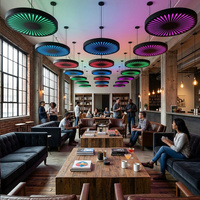 Lámpara Colgante LED RGB con Patrón Radiante, Cambio de Siete Colores, Control Remoto, Diseño Circular Tipo Rayos de Sol, para Salón, Esports