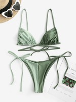 Vente en gros de bikinis noirs unis personnalisés Micro string extrême 2 pièces vêtements de plage maillots de bain