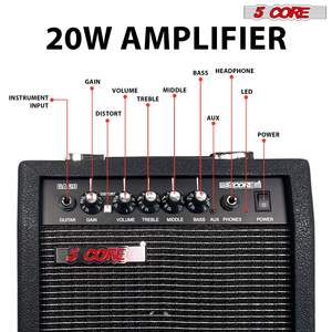 Amplificador de guitarra portátil mini de 5 núcleos y 20W con altavoz de 6.5 pulgadas y entrada auxiliar para práctica y grabación - Product Image 3