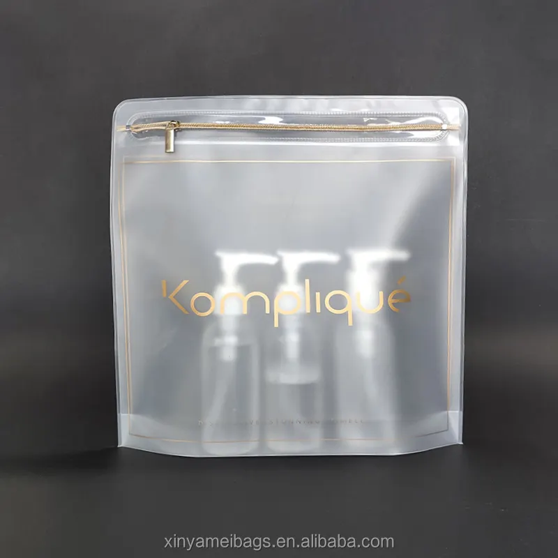 Traje de baño de eva transparente, ecológico y personalizado, elegante, embalaje, bolsa impermeable con cremallera dorada