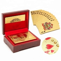 Kartu Poker Kustom Fan Shu dalam Kotak Kayu dengan Foil Emas Warna Gold PET