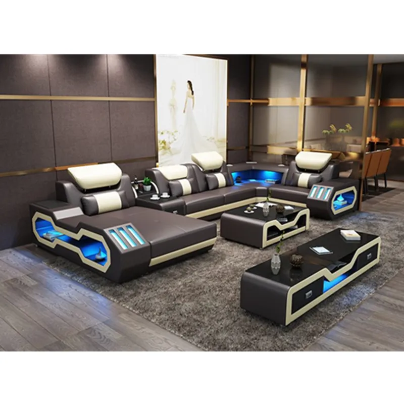 Современная мебель для гостиной, кожаный диван со светодиодом