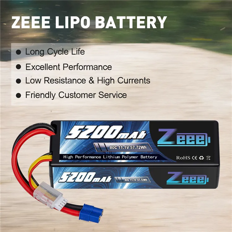 Batterie Lipo 11.1V 5200mAh avec connecteur EC3, pour modèles de véhicules et bateaux de course, avec coque rigide, 3S 80C