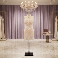 Robe Mini Blanche Scintillante de Soirée Nuptiale Grande Taille de Luxe avec Corset Orné de Perles, Franges à Paillettes et Bretelles Épaules Dénudées