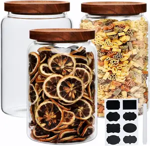 Hot Sale Large Glass Jars with Wooden Airtight Lids,Food Storage Container for Tea Spice Cereal Egg Flour Coffee