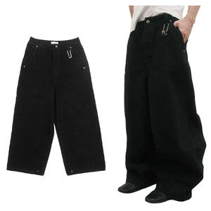 กางเกงยีนส์ทรงตรงสไตล์สตรีทแวร์ผู้ชาย วินเทจลำลองทรงหลวม ผ้าฝ้ายแท้ 100% สีดำ กางเกงแฟชั่นผู้ชาย - Product Image 1