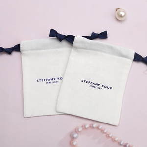 Eco-Friendly <b>Small</b> <b>White</b> Cotton Canvas Jewelry Pouch Custom Logo Printing Comb Perfume Cosmetic Packing Gift Cotton Dust <b>Bag</b> - Product Image 3
