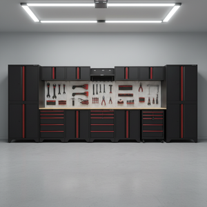 Système d'armoires de rangement modulaires pour garage <span class=keywords><strong>Pro</strong></span> Tools de 4,5 m, série d'atelier OEM/OBM, capacité de charge de 200 kg, garantie de 3 ans - Product Image 1