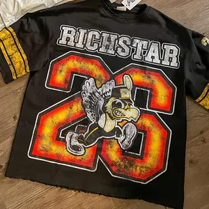 Custom graphic dtg acid wash t- shirt cotton distressed heavyweight oversized jersey boxy cropped men black football t shirt