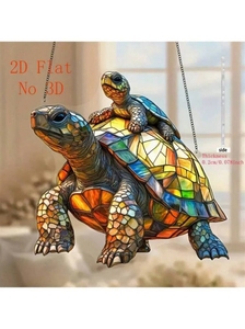 2D piatto, vibrante stile di vetro colorato tartaruga luce Catcher - 8 "X 7.1" acrilico appeso a parete, colorato vita marina decorazione con - Product Image 4