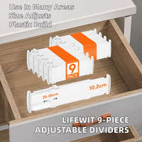 Lifewit – Lot de 9 séparateurs de tiroirs ajustables en plastique, longueur intérieure 35-55 cm, hauteur > 10,5 cm, pour armoire, table à langer, bureau, cuisine
