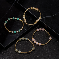Bracelet Élastique Créatif Plaqué Or Minimaliste avec Perles de Pierre Précieuse Facettées et Perles de Pierre de Soleil