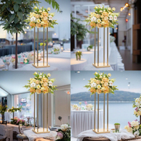Support à fleurs de mariage rectangulaire moderne de luxe en métal doré, décoration de table d'événement de haute qualité et fournitures de mariage, décoration de la maison, cadeau