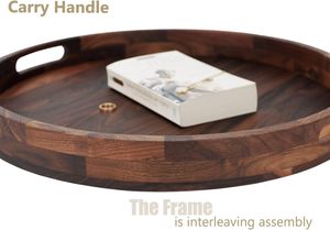 Bandeja Redonda Extra Grande de Madera de Nogal Negro de 18 Pulgadas con Asas para Té, Café, Bandeja Decorativa Circular Clásica de Madera para Servir - Product Image 3