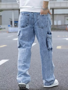 YIMAI <span class=keywords><strong>Jeans</strong></span> Cargo da Uomo Personalizzati, Nuova Moda, Lavaggio Acido, Blu, Gamba Dritta, <span class=keywords><strong>Tasche</strong></span> <span class=keywords><strong>Laterali</strong></span> con Patta, Stile Casual - Product Image 3