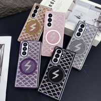 Étui de téléphone magnétique antichoc en PC avec support Ripple Diamond et chaîne en cristal, imprimé léopard brillant, pour Samsung ZFold7