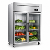Vente en gros de réfrigérateurs verticaux à deux portes en acier inoxydable 304 201, réfrigérateur commercial pour cuisine, congélateur vertical avec porte en verre