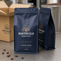 Bolsa de café personalizada al por mayor con fondo plano, válvula y cremallera para tostadores de café, marcas minoristas y envasado a granel de granos de café