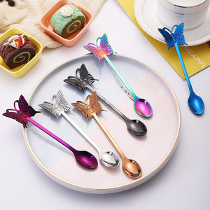 Cuillère papillon en acier inoxydable 304, cuillère à café en titane, cuillère à mélanger, fourchette à trois dents pour gâteau - Product Image 2
