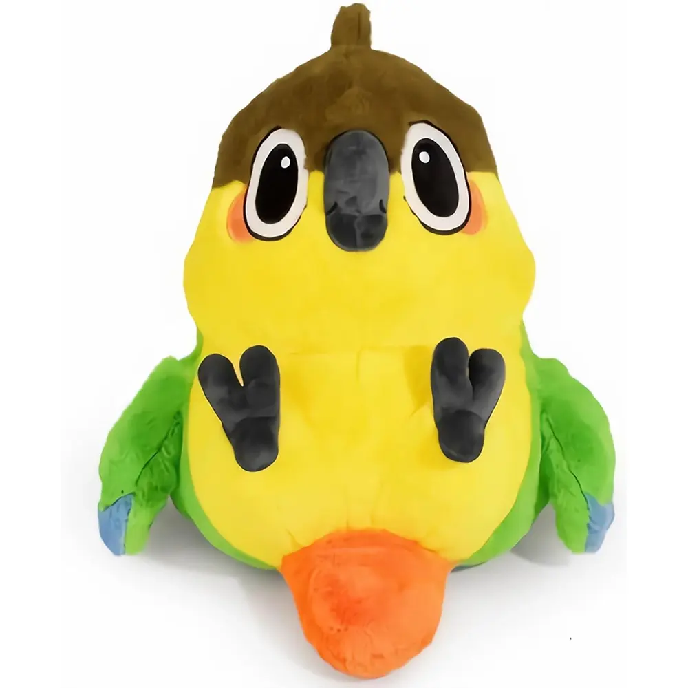 Amarillo con verde colorido pájaro suave peluche expresión divertida pájaro tumbado relleno abrazo almohada decoración 13,7 pulgadas pájaro juguetes Natural