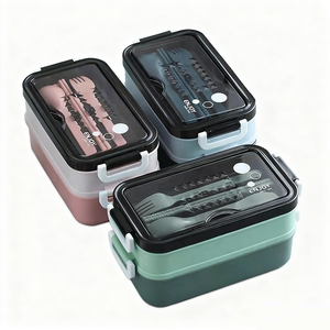 Fiambrera de acero inoxidable o plástico de doble nivel con 3 compartimentos Material plástico 304 de grado alimenticio para niños <span class=keywords><strong>Catering</strong></span> <span class=keywords><strong>escolar</strong></span> - Product Image 1