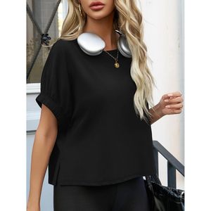 Camiseta Deportiva Oversize para Mujer, Manga Corta, Puños Elásticos, Ajuste Holgado, Estilo Crop, para Gimnasio y Running, Poliéster Sólido - Product Image 2