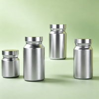 Bocaux cylindriques en PET argenté de 80 ml à 200 ml avec couvercles à vis pour la distribution de compléments alimentaires, d'huile de poisson, de capsules de vitamines et de comprimés.