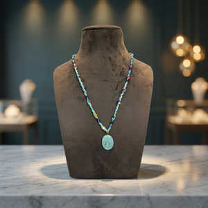 Collier en cordon torsadé bleu marine fait main Sstringz avec pierre vert menthe et accents de perles multicolores, bijoux de mode bohème - Product Image 2