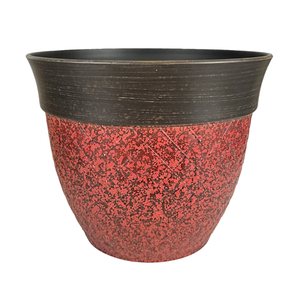Pot de fleurs en plastique PP bicolore, corps <span class=keywords><strong>rouge</strong></span> moucheté, bordure bronze foncé brossé, rond, pour la maison et le jardin - Product Image 4