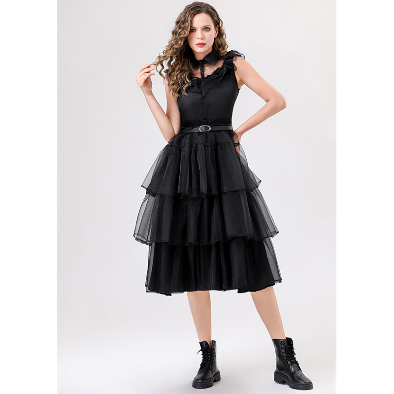 Family Costume Black Gauze Dress Halloween Style Witch Show Costume Women  Vampire Dress