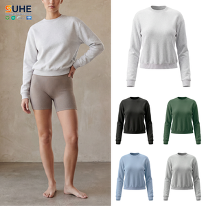 Sweat-shirt en molleton de coton pour femme SUHE, col rond, brodé, écologique, classique, manches longues, pull court, décontracté - Product Image 1