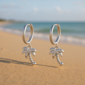 Amy Amy Palm <b>Tree</b> Hoop Earrings Silver Plated Crystal Dangle Women's Fashion Jewelry Party Trendy Style - Product Image 2