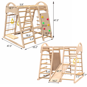 Set da gioco da palestra nella giungla 7-in-1 per bambini 2-6 anni al coperto stile Waldorf Montessori in legno Set da arrampicata parete di corda
