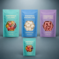 Sachets personnalisés imprimés à trois soudures avec fenêtre transparente pour sucettes, guimauves et cannes en sucre