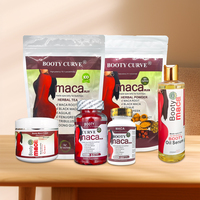 Ensemble de six produits naturels de maca pour l'agrandissement des fesses, marque privée, capsules, gommes, crème, huile, poudre, thé