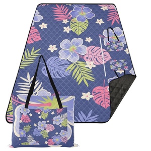 60x80in Hawaii Tropical Flowers Custom Logo Extra <b>Large</b> Quilteds Stripe Folding Picnic <b>Mat</b> Tote Bag - Product Image 2