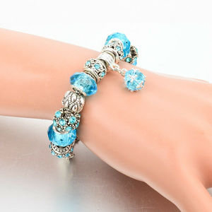 Pulseras Clásicas con Dijes de Cristal y Circonita, Diseño de Flor en Plata y Oro, 19 cm, Regalo de Boda para Mujer - Product Image 2