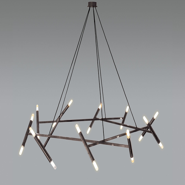 Modern Black Metal Geometric Linear LED Chandelier 20 Light Pendant Light for Living Room