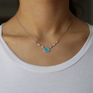 Promotion Blue Fire Opal Gemstone Cz <strong>Statement</strong> Link Chain Luxury Summer Women Jewelry Stock Opal European <strong>Necklace</strong> - Product Image 3